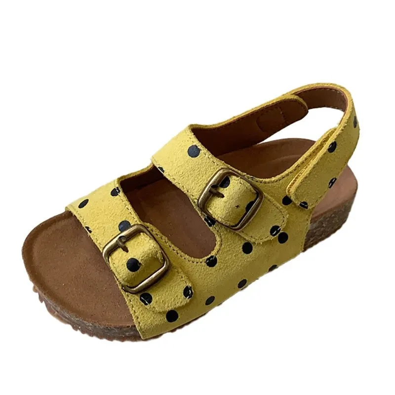 Shoes Kids Two Strap Sandals Beach Rubber Sole High Quality Plastic Strap For Girls polka dot Design Summer Sandals size 36