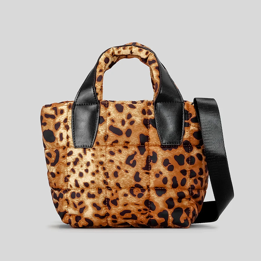 Fashion Leopard Puffer Bag borse da donna imbottite trapuntate borse a tracolla in morbido Nylon con tracolla in cotone borsa a tracolla in argento