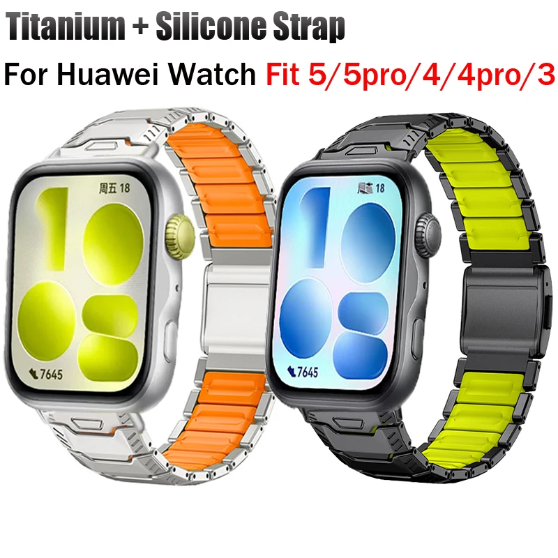 Luxuriöses Titan-Gummi-Armband für Huawei Watch Fit 5 Fit 5Pro Metallband für Huawei Watch Fit 4 Fit 4Pro Fit 3 Correa Armband