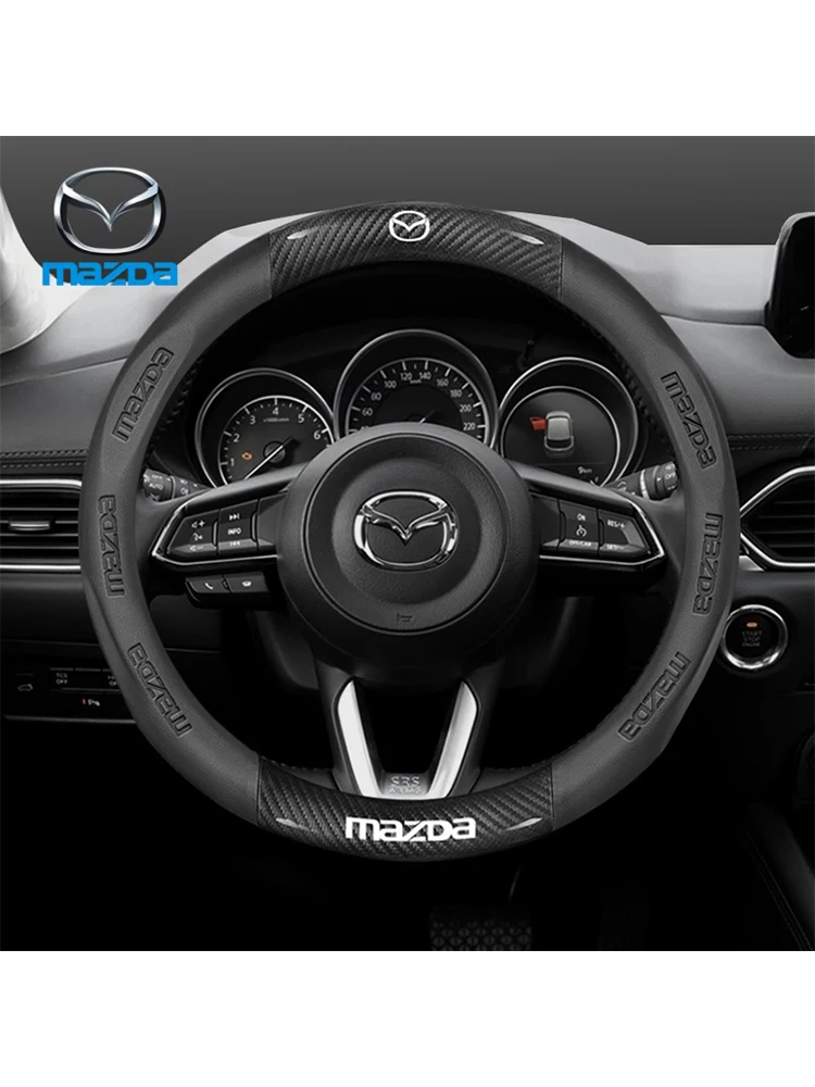 Pokrowiec na kierownicę samochodową z włókna węglowego i skóry do Mazda 2 3 5 6 CX-4 CX-5 CX-7 CX-8 CX-30 CX-50 MX5 Miata RX-7 RX-8 Axela Atenza — 2