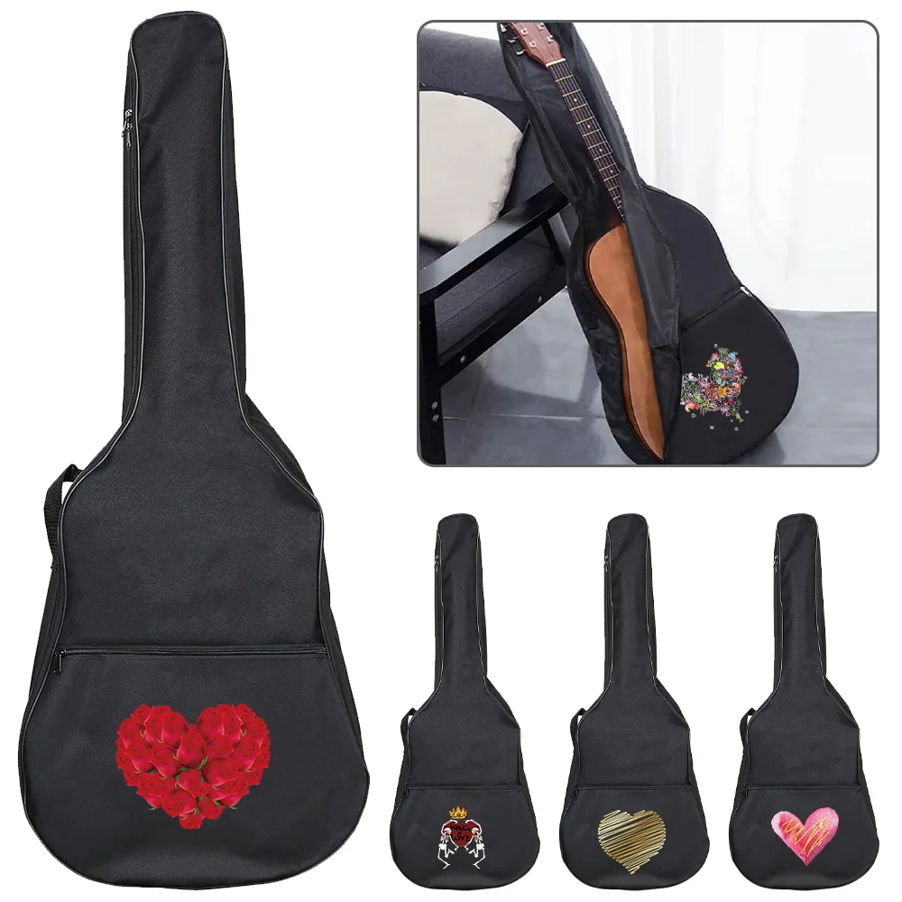 Guitarra portátil Bag com Alça de Ombro Ajustável, Amor Imprimir Series Case, Guitar Storage Bags, Guitar Acessórios, 31-41"