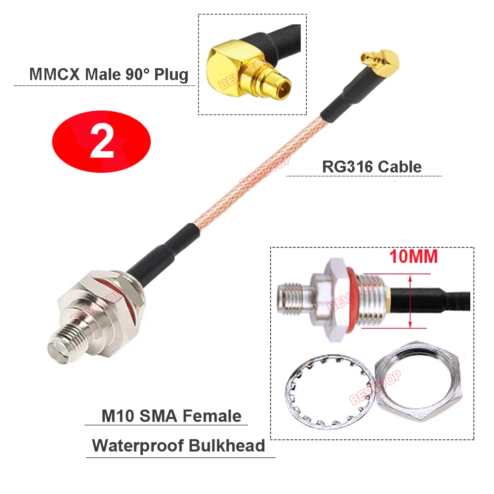 Cable M10 SMA a MMCX RG316, RP-SMA / SMA hembra, mampara M10 a MMCX, conector macho/hembra, puente de extensión coaxial RF