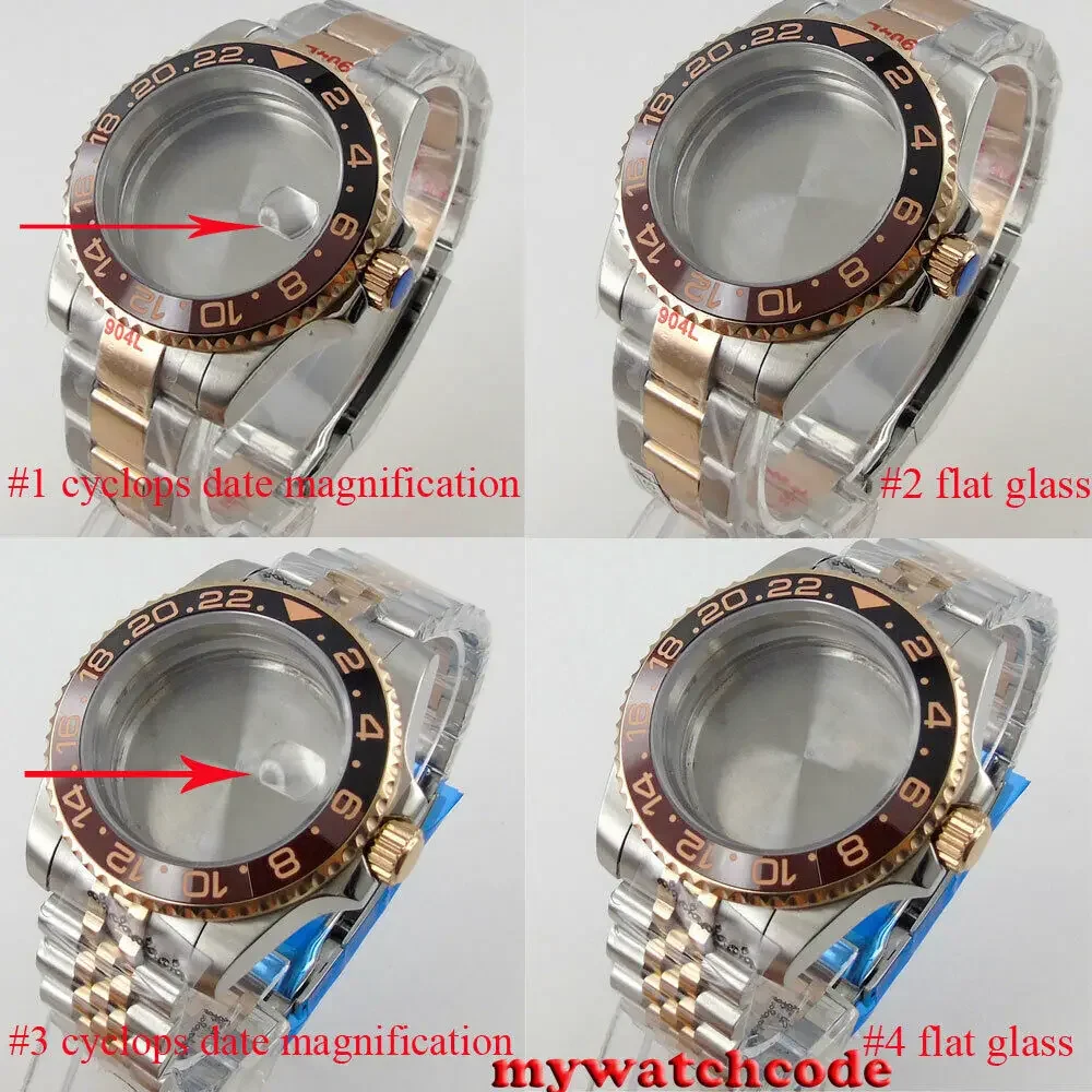 40mm Sapphire Glass Ceramic Bezel Two Tone Watch Case Fit Japan Nh35 Nh36 Movement Oyster Bracelet