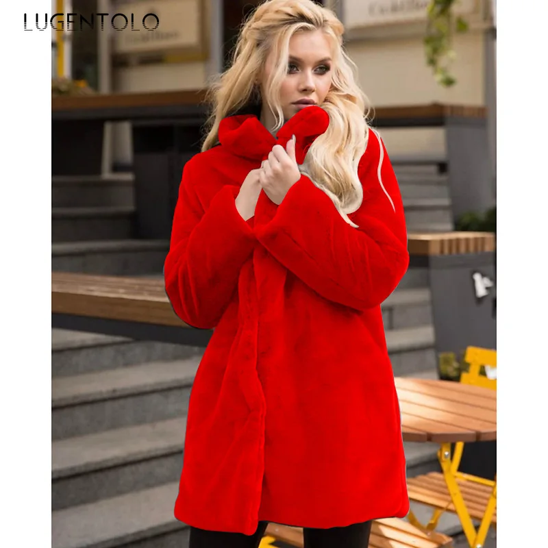 Women Faux Fur Winter Coat Warm Simple Solid Comfort Jacket Female Casual Loose New Fahsion Street Quality 2023 Clothing