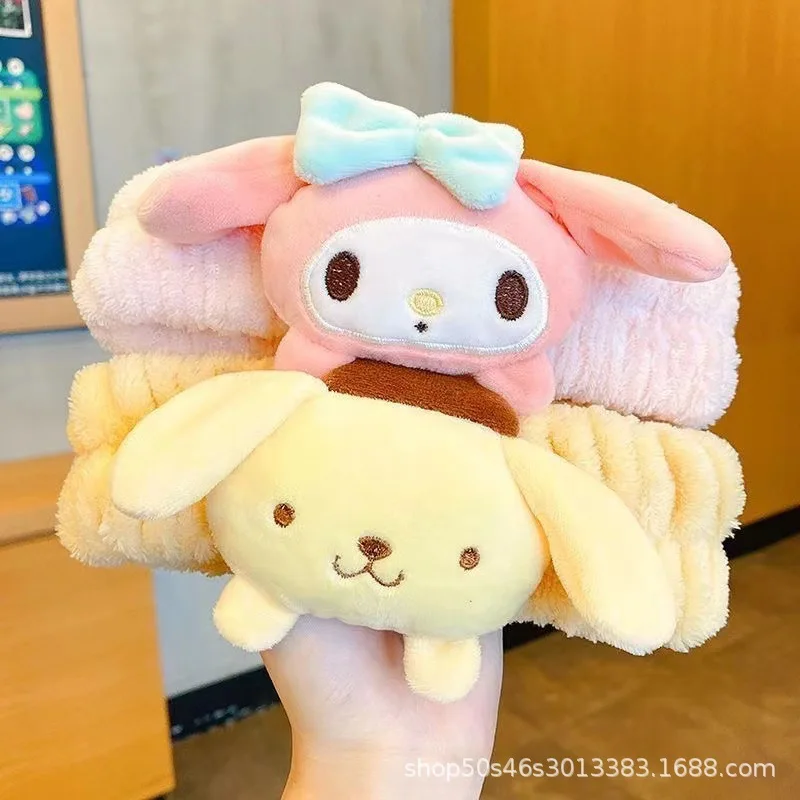 Sanrio Kuromi Melody Plush Doll Face Wash Makeup Hairband Kawaii Cinnamoroll Sweet Non Slip Elastic Hair Accessories Gifts