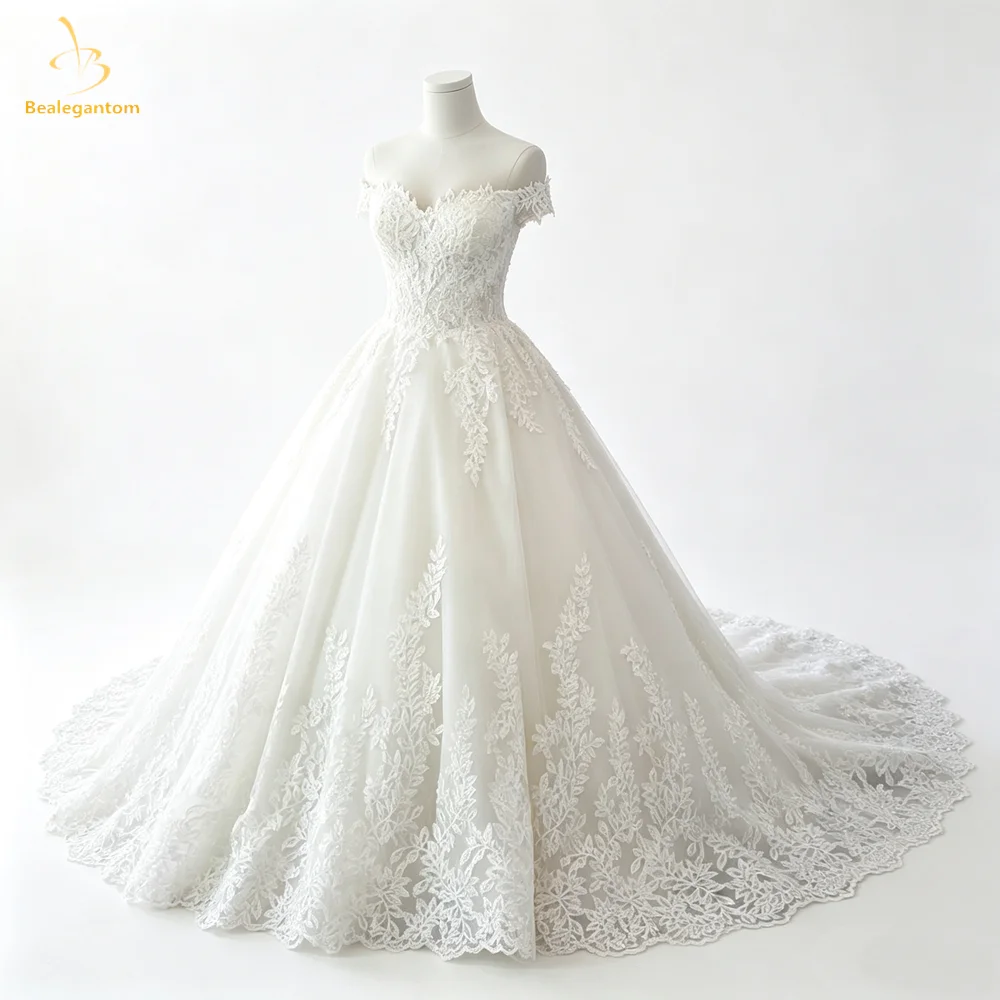 Bealegantom White Lace Off Shoulder Wedding Dresses 2025 Appliques Beaded Crystal Lace Up Bridal Gowns Robe De Mariage QA448