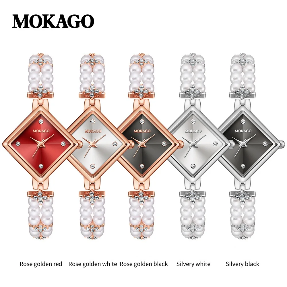 Women's Thin Pearl Chain Analogue Quartz Watch with Copper Strap Jewelry Bracelet Wristwatch for Ladies And Girls