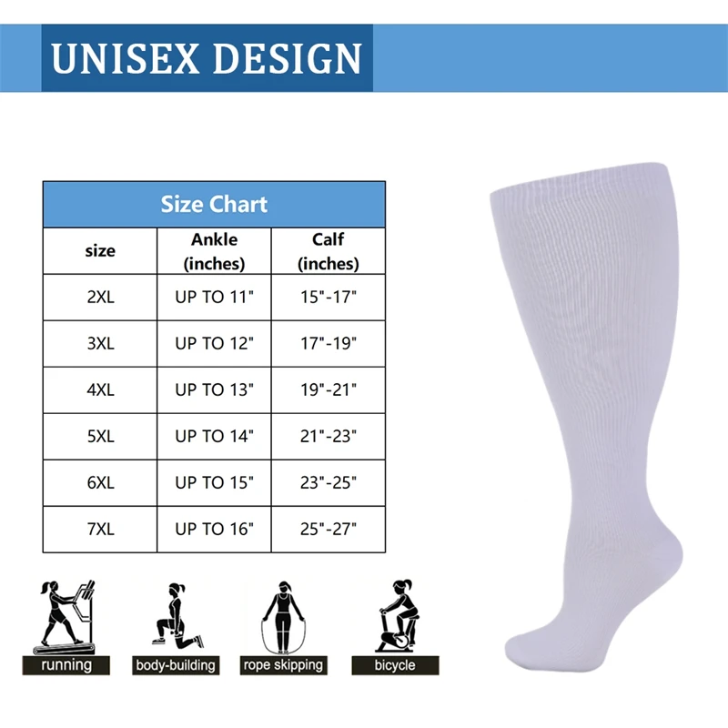 Compression Socks Plus Size Solid Color Sports Running Women Men  Extra Size Fat Socks for Sports Fitness Weight Loss 2XL-7XL