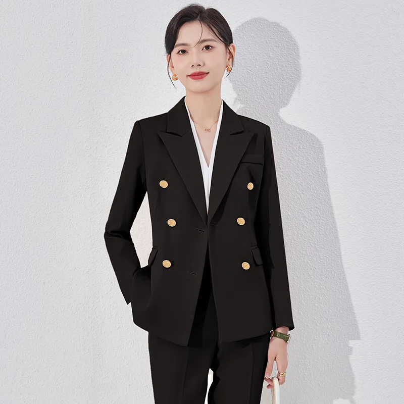 2024Autunno Inverno delle nuove donne professionali High-end doppiopetto manica lunga Set completo di pantaloni formali da lavoro di moda