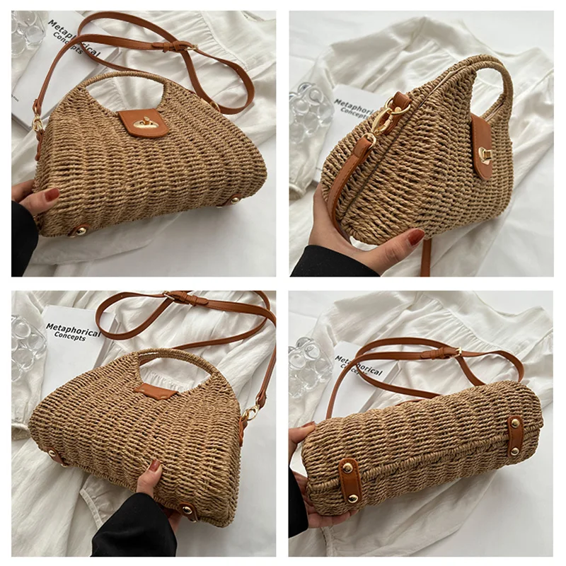 Rattan Straw Shoulder Bag Women Boho Hand-Woven Basket Messenger Pouch Summer Beach Luxury design Top-handle Handbag for Lady