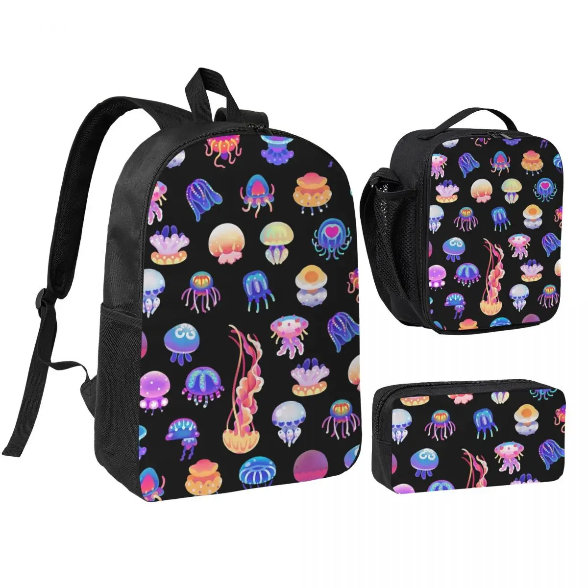 

Jellyfish Day Backpack Boys Girls BookBag School Bag Shoulder Bags 3ps Insulated Lunch Bag Pencil Case