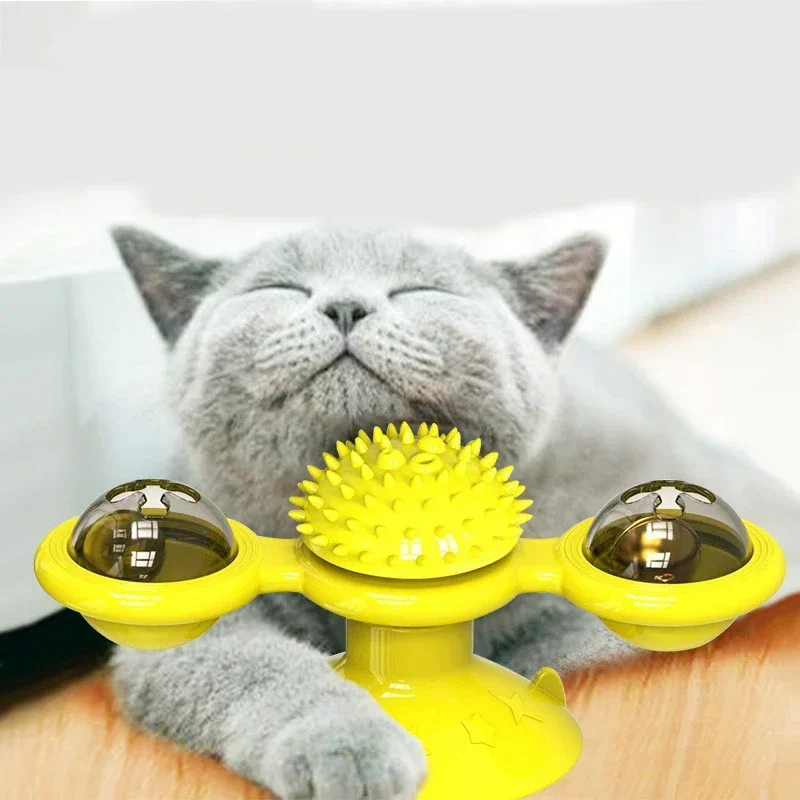 Interactive Cat Windmill Toy Spinning Cat Toy with Bell Balls Suction Cup Base Interactive Exercise Toy for Indoor Cats