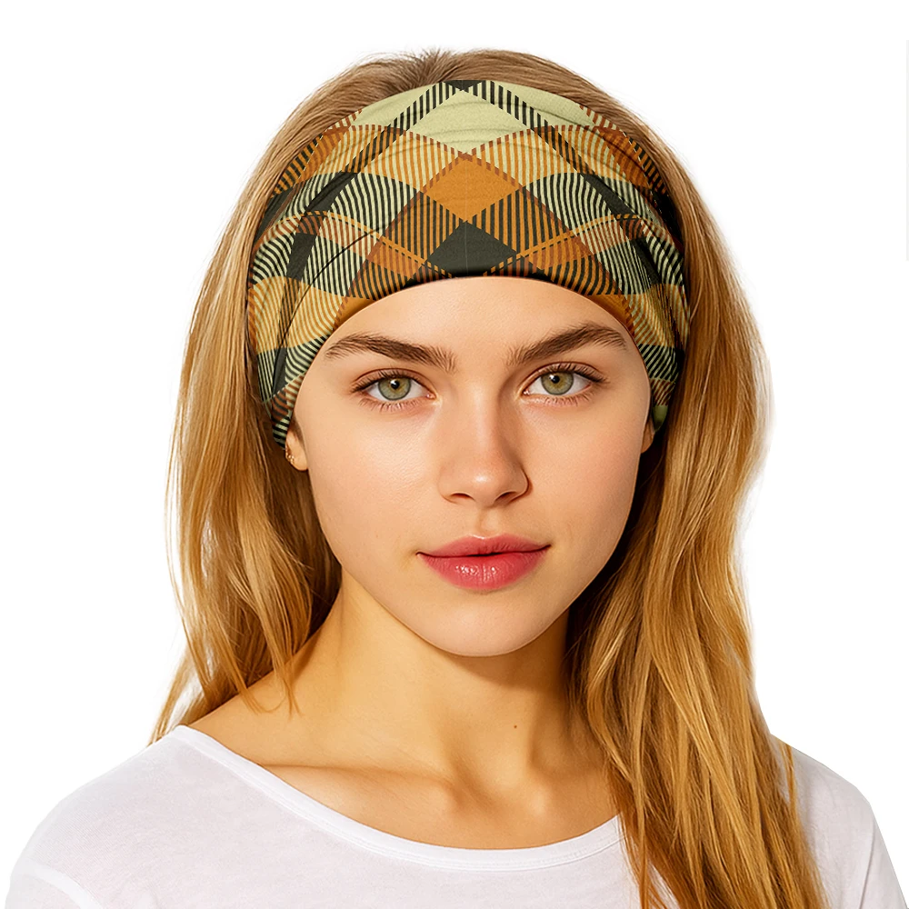 Preppy Style Plaid Headband, British College Aesthetic Wide Hair Band, Elastic Non-slip Hair Wrap for School Daily Outfit