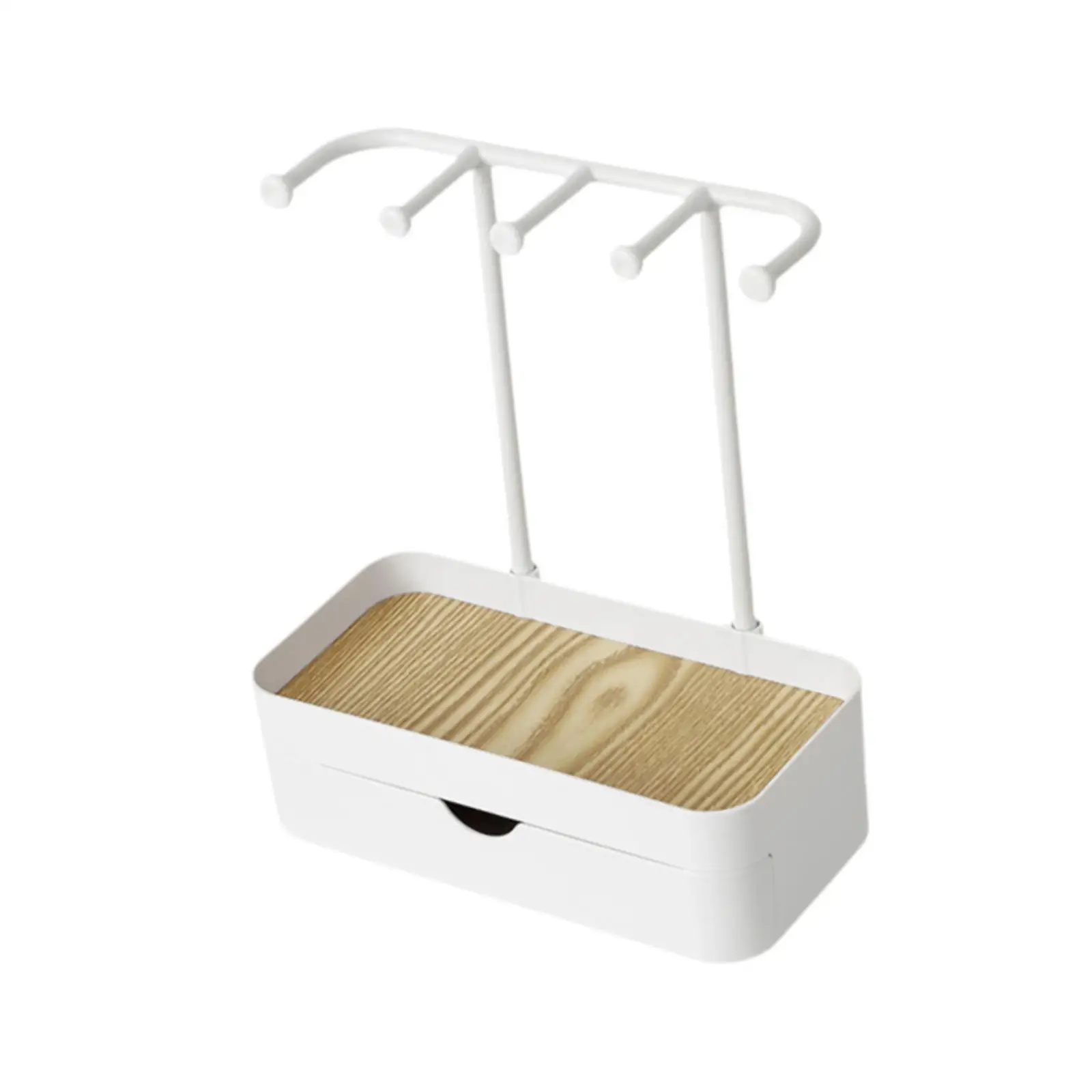 Jewelry Display Stand with Tray Handcraft 5 Hanging Hooks Hanger Jewelry Tower Rack for Keys Home Counter Showcase Wardrobe