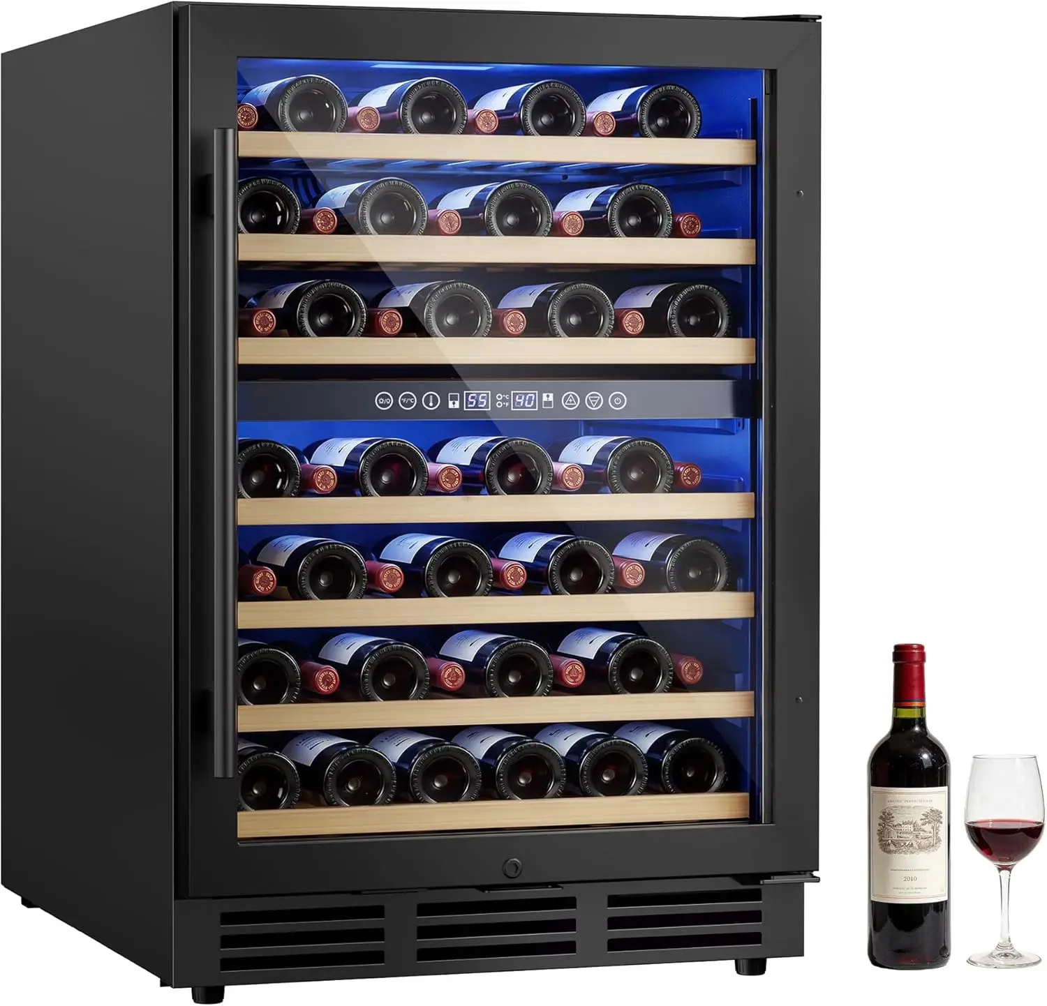 

24 Inch Wine Cooler Refrigerator, 54 Bottle Wine Fridge, 40-65°F Dual Zone UV-Resistant Glass Door, Quiet Compressor Cooling
