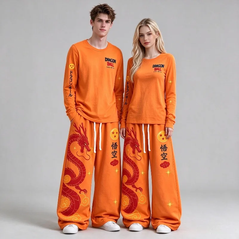 Family Matching Outfit Dragon Ball Set Long Sleeve Crew Neck T-shirt Tops + Pants 2Pcs Outfit Adult Kids Casual Halloween Party