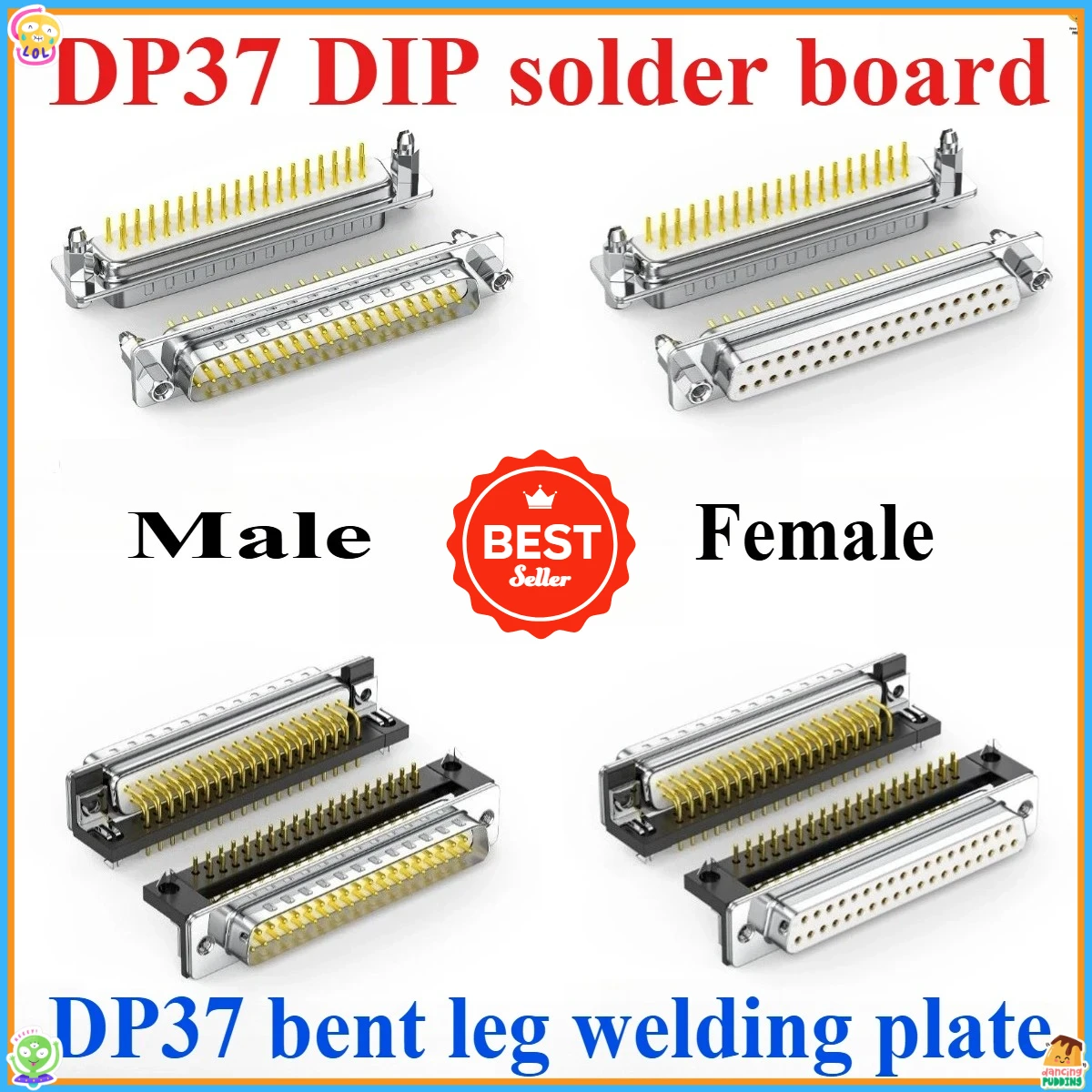 

1PCS Industrial grade DP37 direct insertion female socket DR37 solder joint DB37 bent foot plug double row 37 pin plug-in board