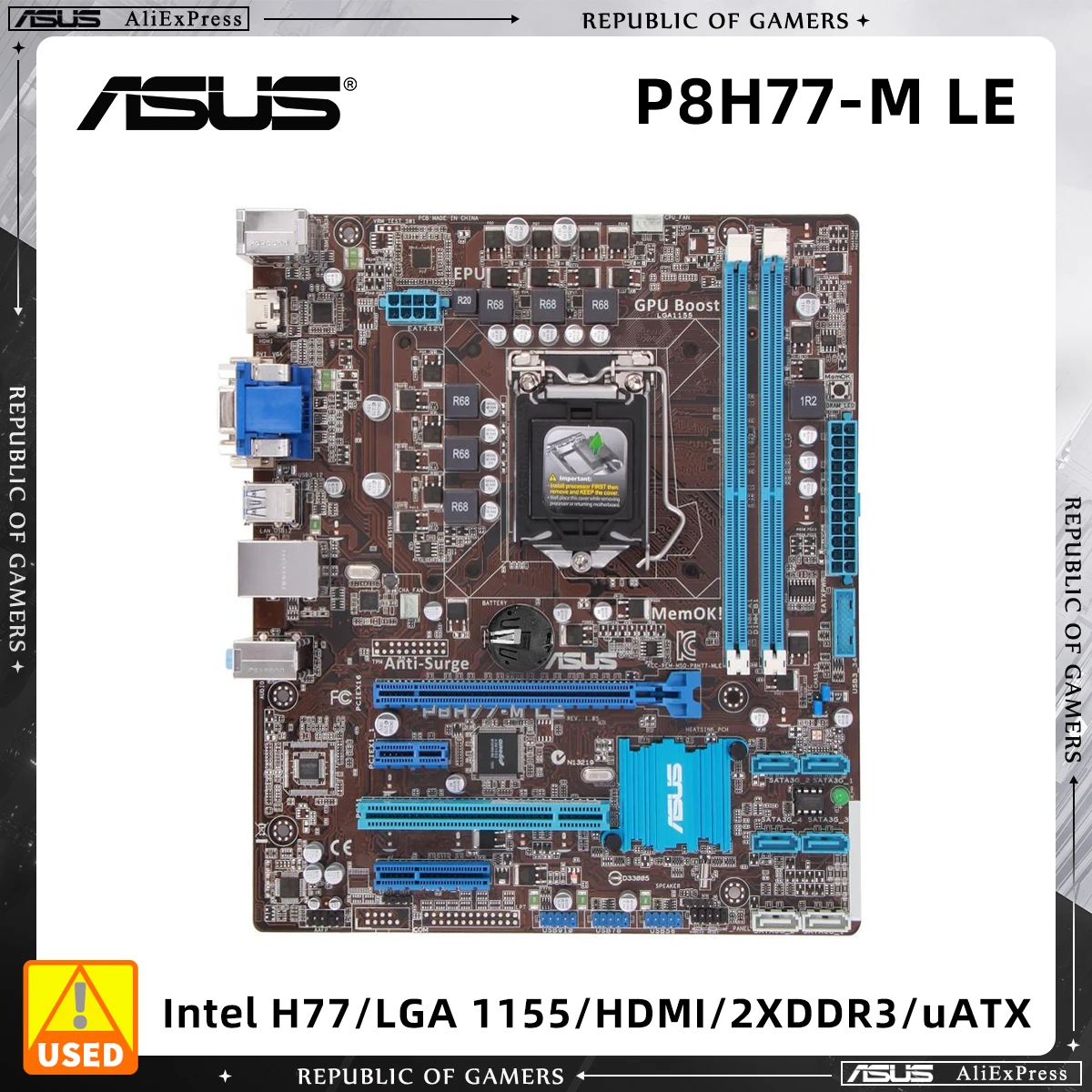 ASUS H77 Motherboard P8H77-M LE With LGA 1155 Socket for Intel 2nd 3rd Gen Core i3 i5 i7 Processors Supports 2 DDR3 RAM Slots