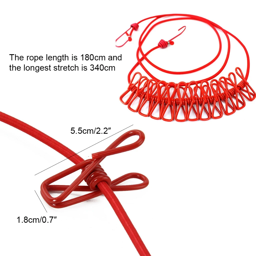 12 klipsów Elastyczny zewnętrzny przenośny elastyczny wieszak na ubrania podróżne Wiatroodporny sznur do suszenia ubrań na zewnątrz