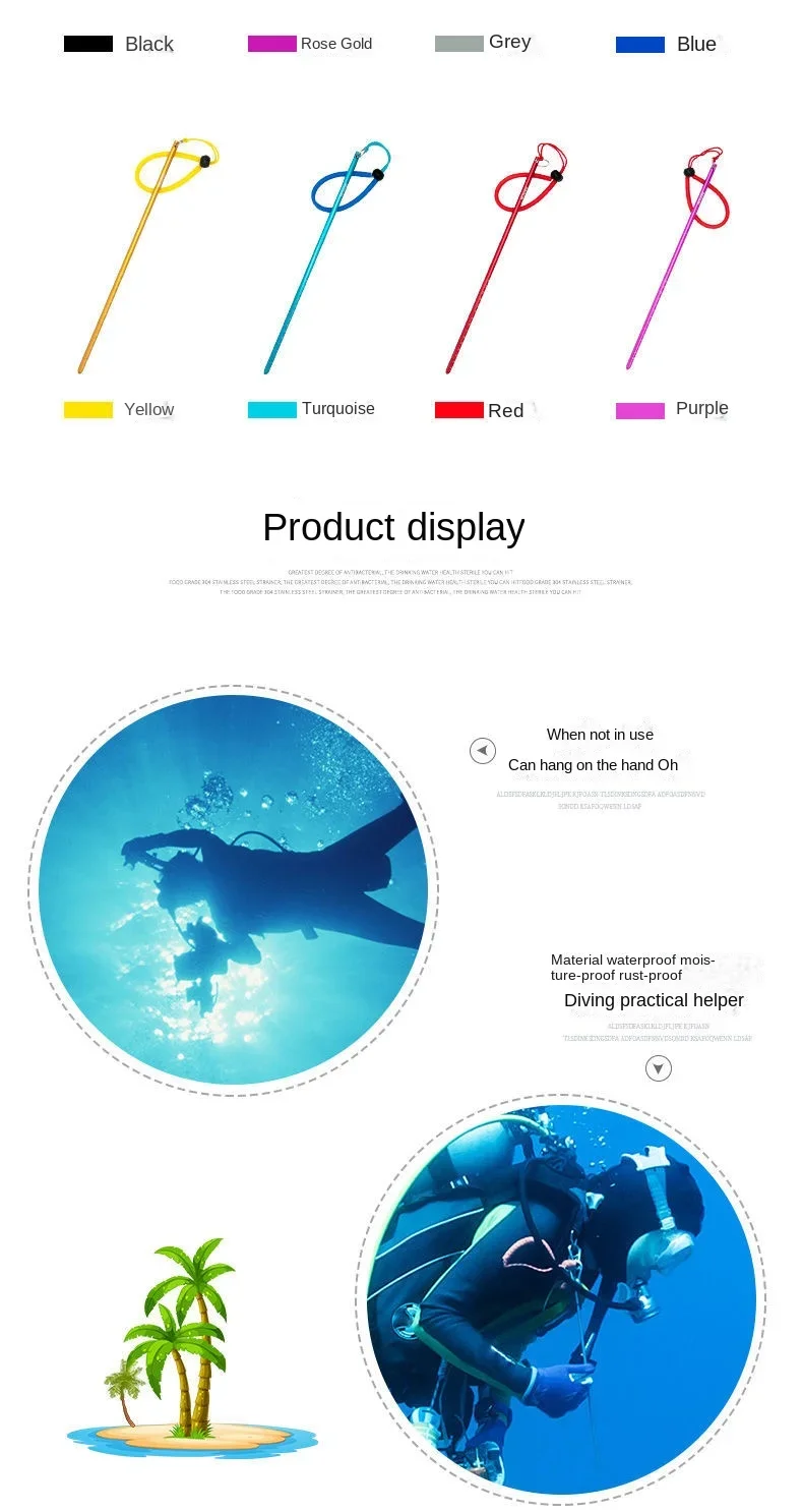 340MM Diving Solid Aluminum Alloy Tink Rod Bottle Knocker Underwater Indicator Probe Rod with Hand Rope Tink Rod 34CM