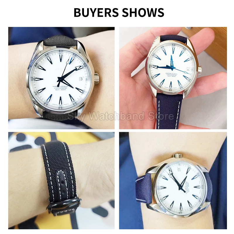 Acessórios de relógio de lona preto azul para omega blancpain swatch longines iwc mido tudor breitling pulseira de relógio de náilon 19mm 20mm