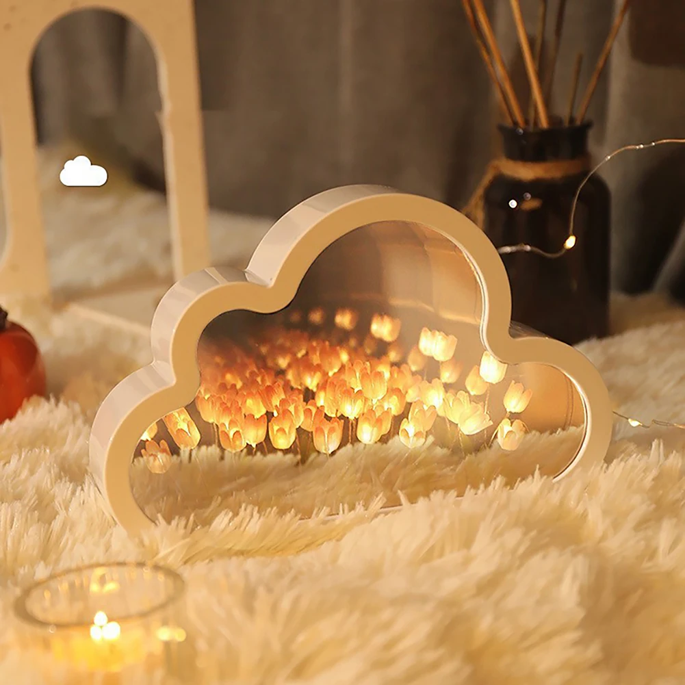 Nuova lampada Tulip Cloud per camera da letto DIY Tulip Cloud Mirror Night Lights ornamenti per la decorazione domestica regali di natale di compleanno