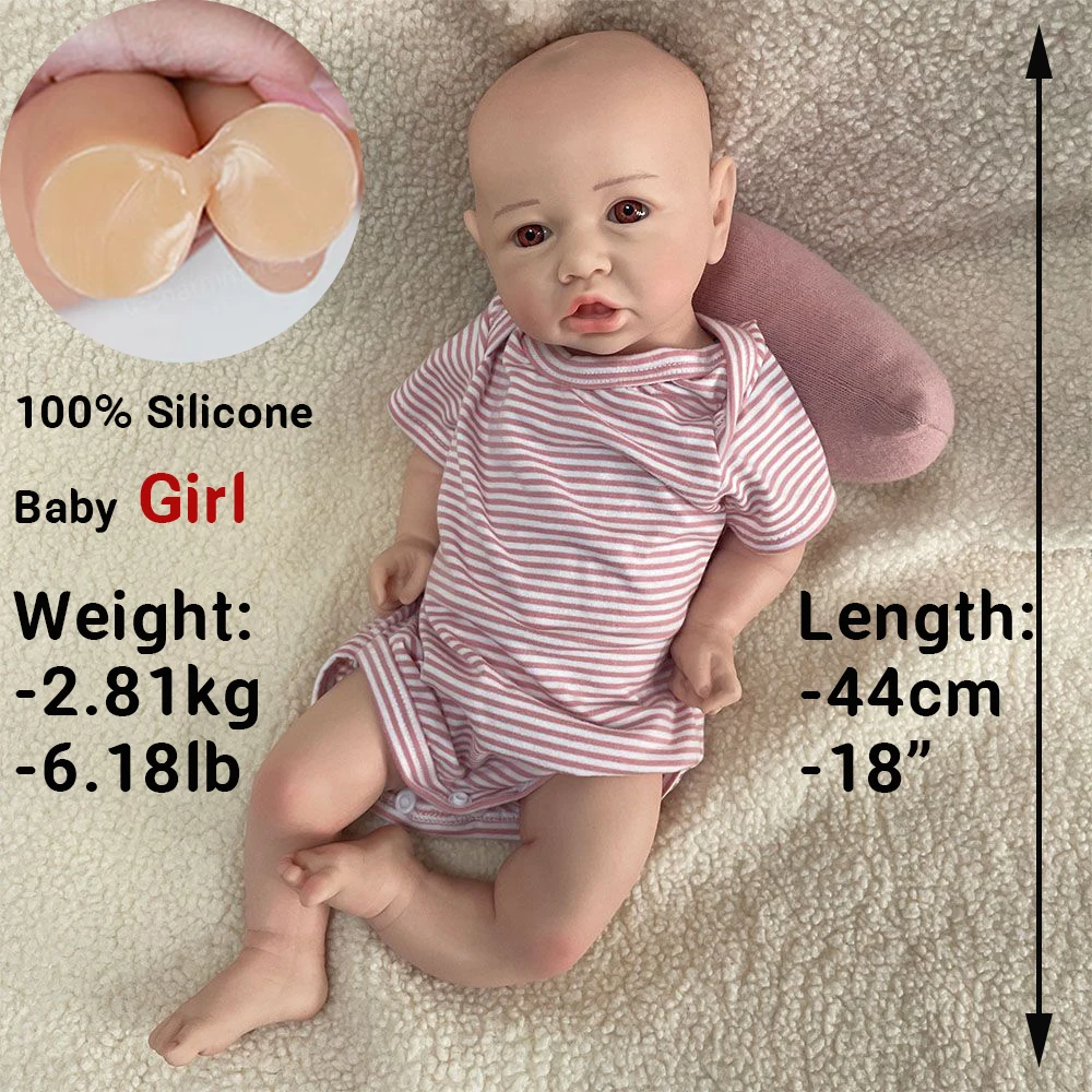 18 pouces silicone souple Reborn Doll réaliste Marshmallow nouveau - né Reborn girl lavable Doll Emotional Companion