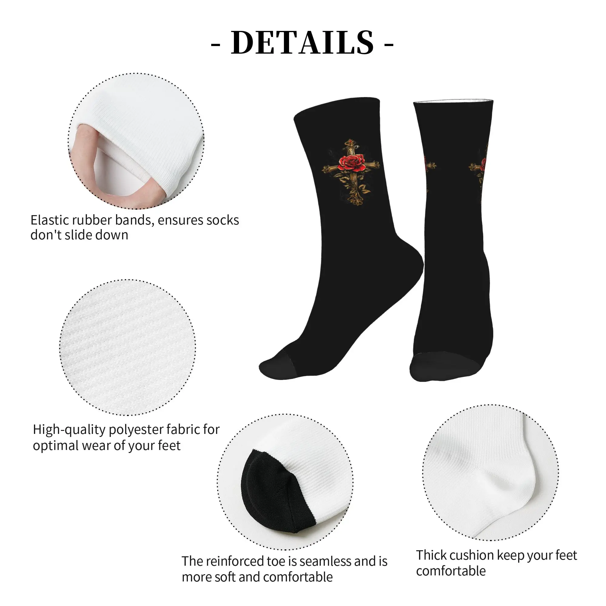 Golden Rose Cross of the Rosicrucians Men Women Crew Socks Unisex Kawaii 3D Printed  Dress Socks - view 5