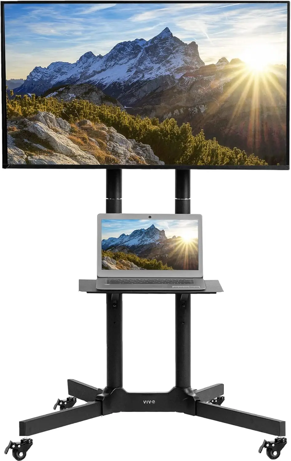 TV Cart for 32 to 83 inch Screens up to 110 lbs, LCD LED OLED 4K Smart Flat and Curved Panels, Rolling Stand with Laptop DVD She