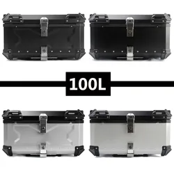 100L Aluminum Waterproof Motorcycle Top Case, Trunk Tail Box with Security Lock for Luggage Waterproof Motorcycle Trunk