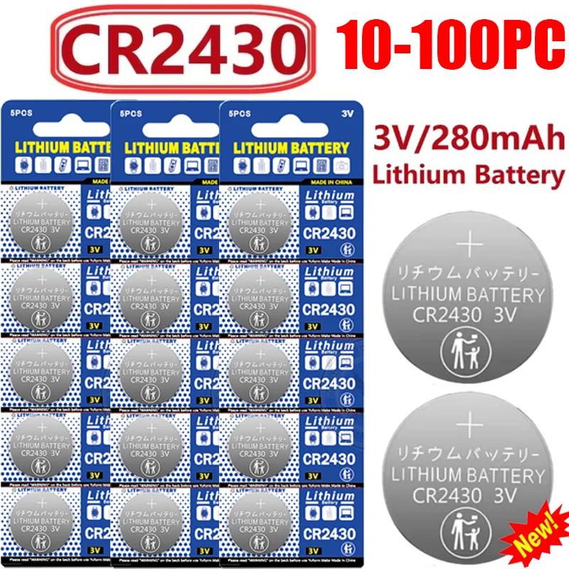 NEW 280mAh CR2430 3V Lithium Battery CR 2430 DL2430 BR2430Button Coin Batteries for Key Fob Watch Alarm Clock Remote Control