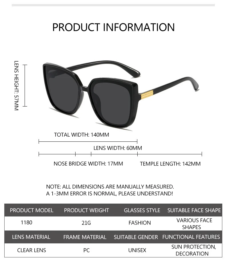 Vielseitige Hochwertige Übergroße Sonnenbrille Unisex Täglicher Arbeitsweg Sonnenschutz UV-Schutz Brille 1180 – Detail 5