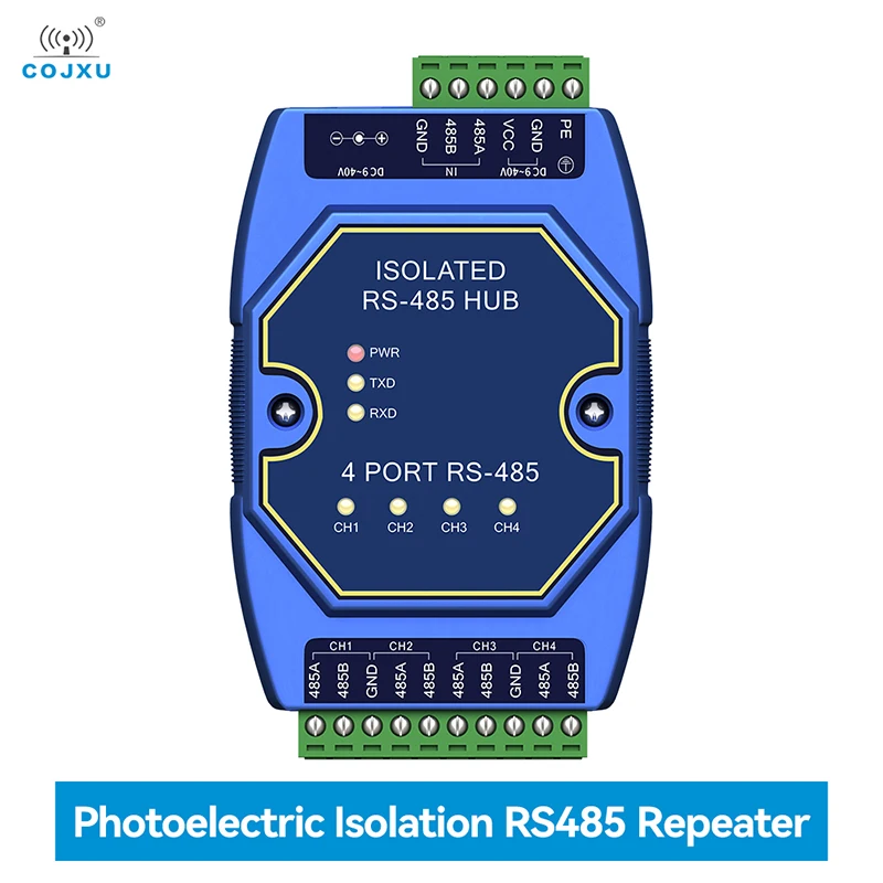 

Industrial Grade 4 Way RS485 Repeater COJXU E810-R14 Power Signal Isolation ESD Protection DC 9-40V Rail Mounting