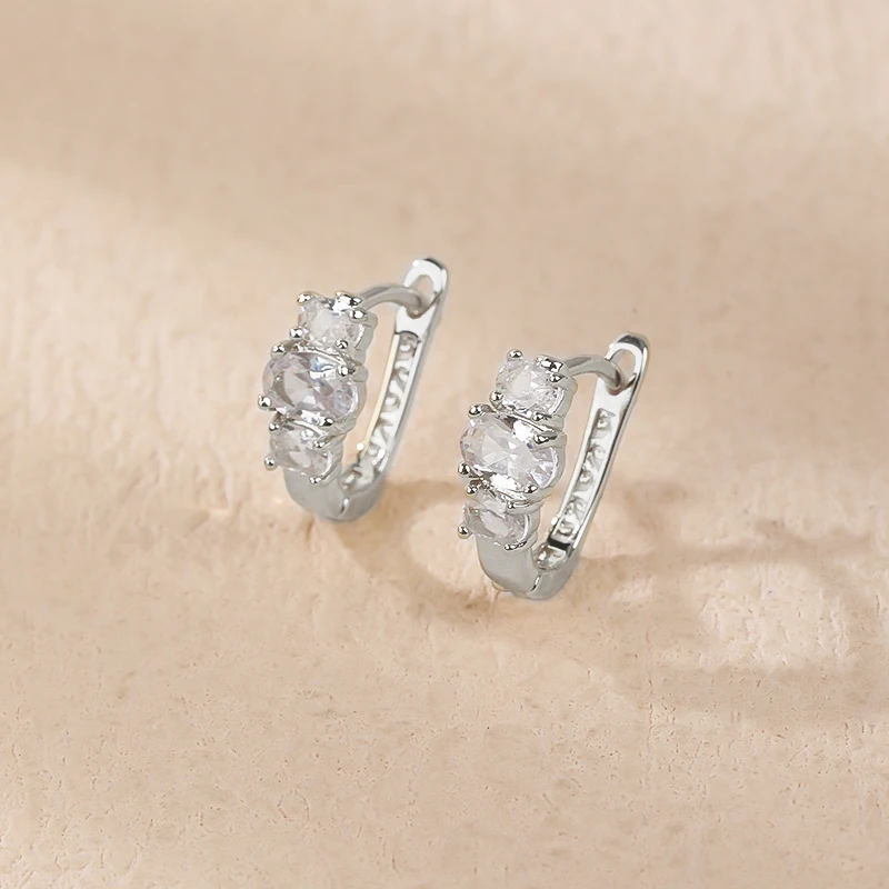 Oval-Cut Moissanite Clip-On Earrings for Women No Piercing Silver Tone Cuff Earrings Copper Fashion Jewelry