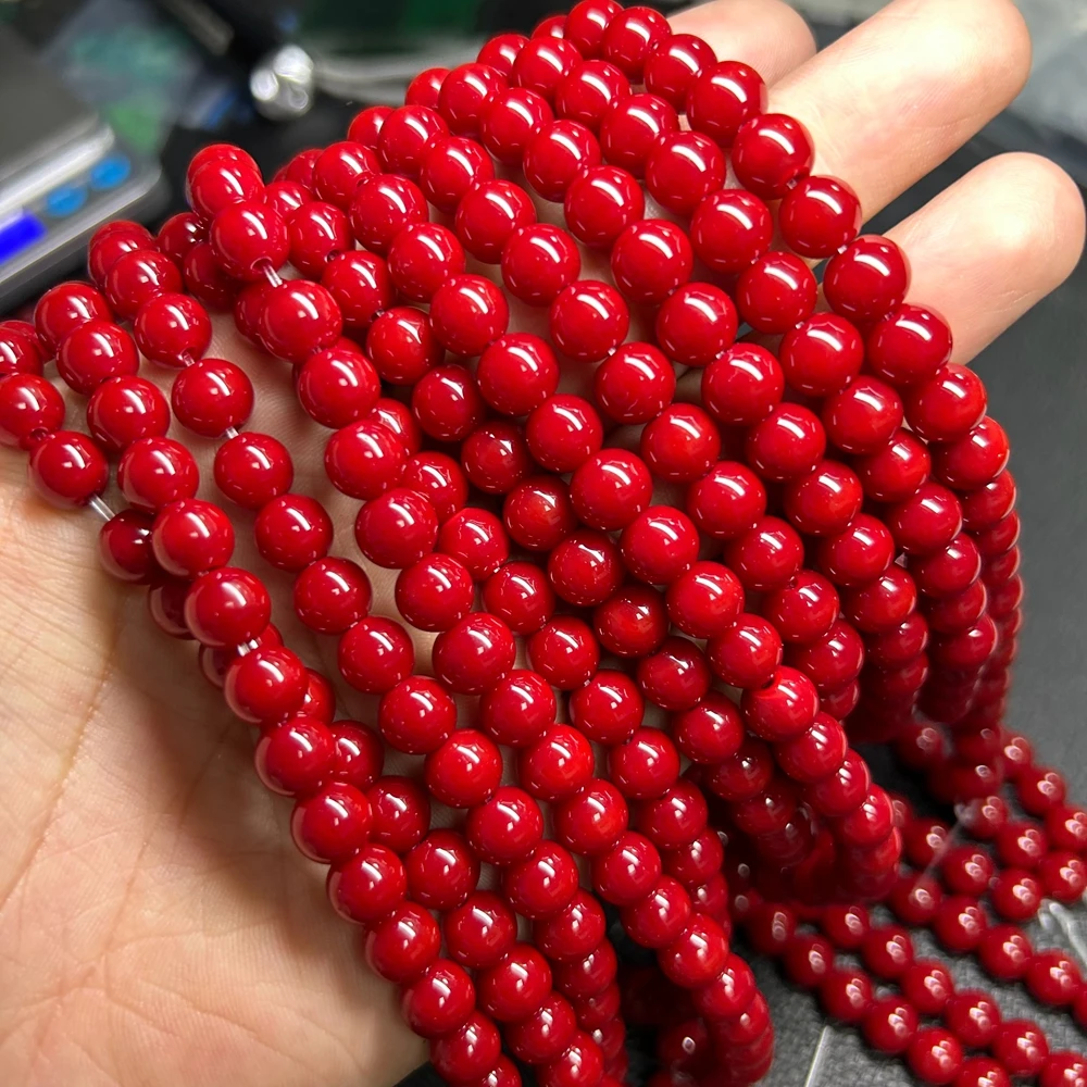 4-12mm Red Coral Synthetic Round beads Bracelet Semi-finished Product Strands For Jewelry