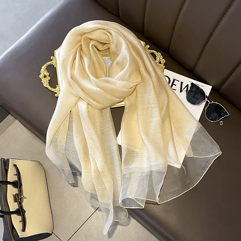 

Fashion and casual simple champagne silk scarf new female long versatile foreign style versatile shawl