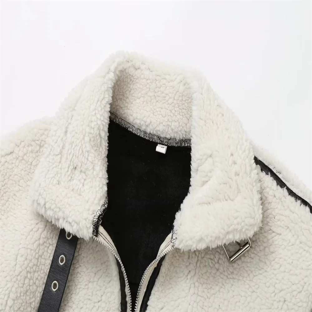 PB&ZA 2023 Autumn New Women\'s Wear European and American Style Casual Fur One Piece Lamb Wool Contrast Color Plush Warm Jacket C