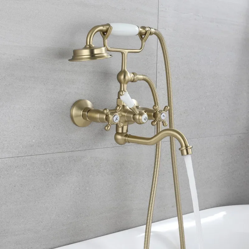 

Brush Gold Bathtub Shower Set Wall Mounted Chrome Shower Faucet Brass Classical Hot and Cold Bathroom Shower Faucet Set