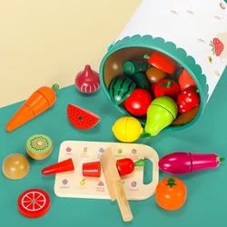Children's Fruit Vegetables Cutting Toys Role Play Simulation Kitchen Pretend Toy Wooden Magnetic Cutting Fruit Set Games Gifts