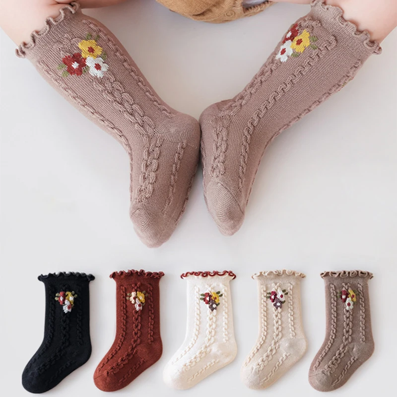 Princess Girl Ruffle Socks Winter Thick Cotton Stockings Flower Baby Mid Tube Sock Kids Clothes Accessories Boneless Kint Socks