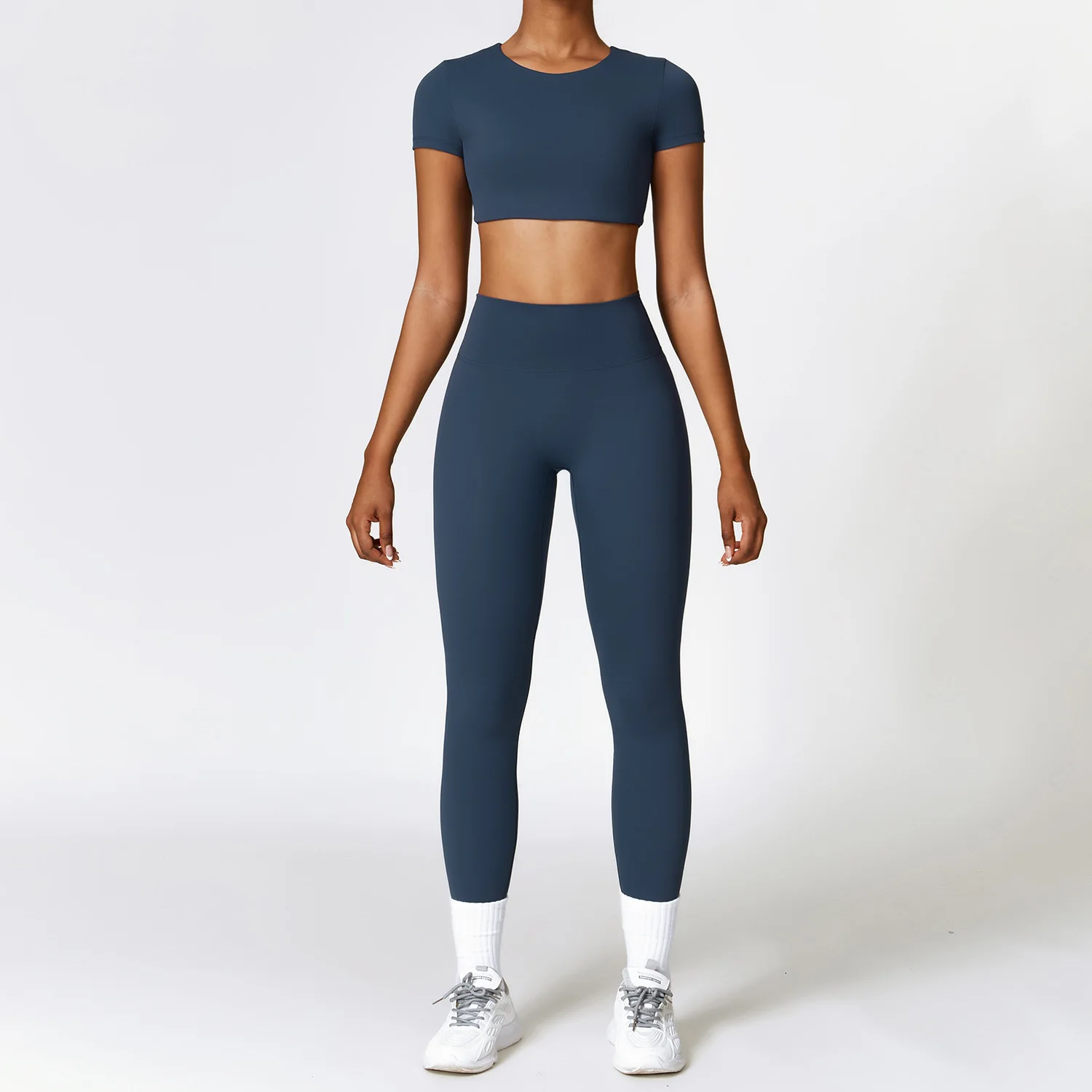 Conjuntos deportivos de 2 uds., ropa de gimnasio, conjunto de Yoga, ropa deportiva para mujer, Top corto de manga larga, mallas de cintura alta,