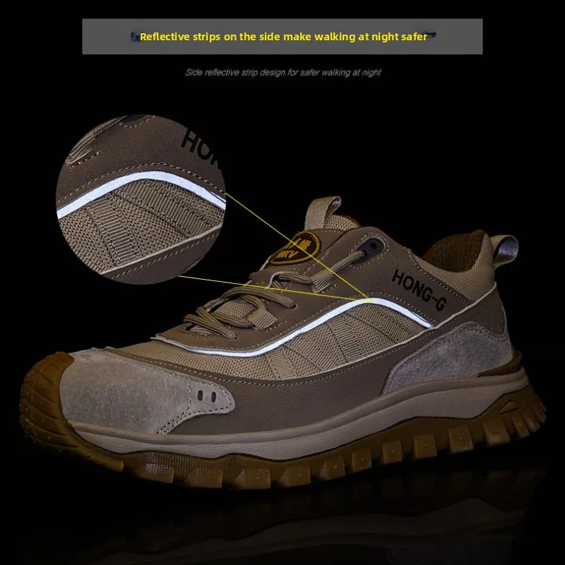 스틸 토 안전화 회전 버튼 남성용 신발 보호 방수 통기성 작업화 남성용 내마모성 정전기 방지