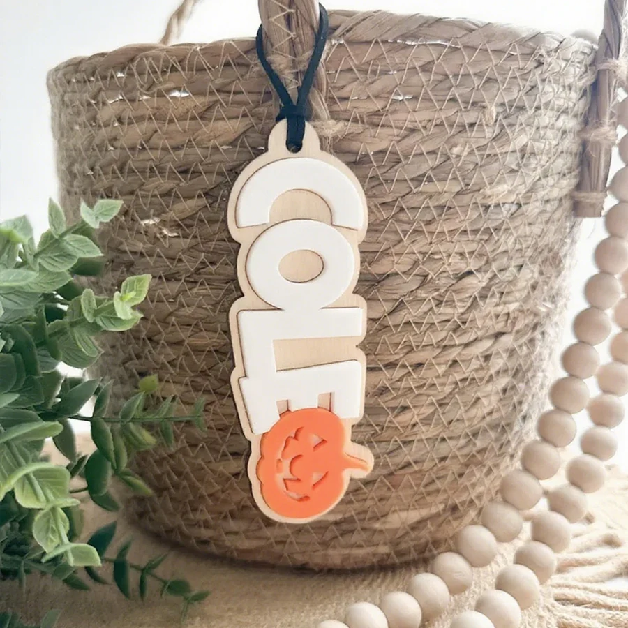 Personalized Halloween Basket Tags Keychain, Custom Name
