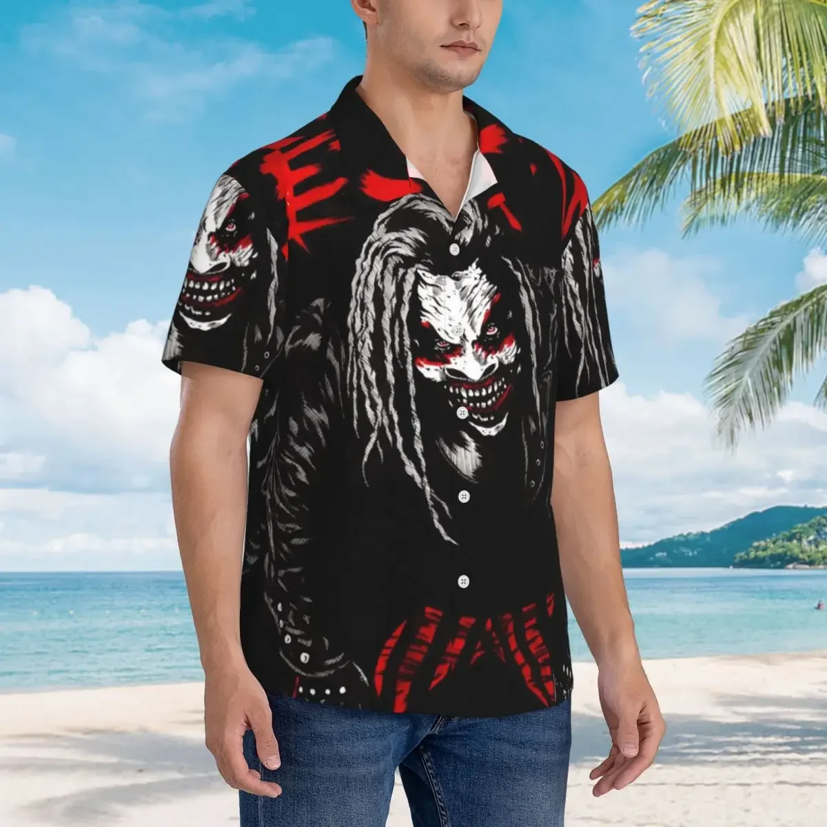 Camisas hawaianas Bray Wyatt Vintage The Fiend Comics, camisa divertida de manga corta para hombre, camisetas con solapa para verano y playa