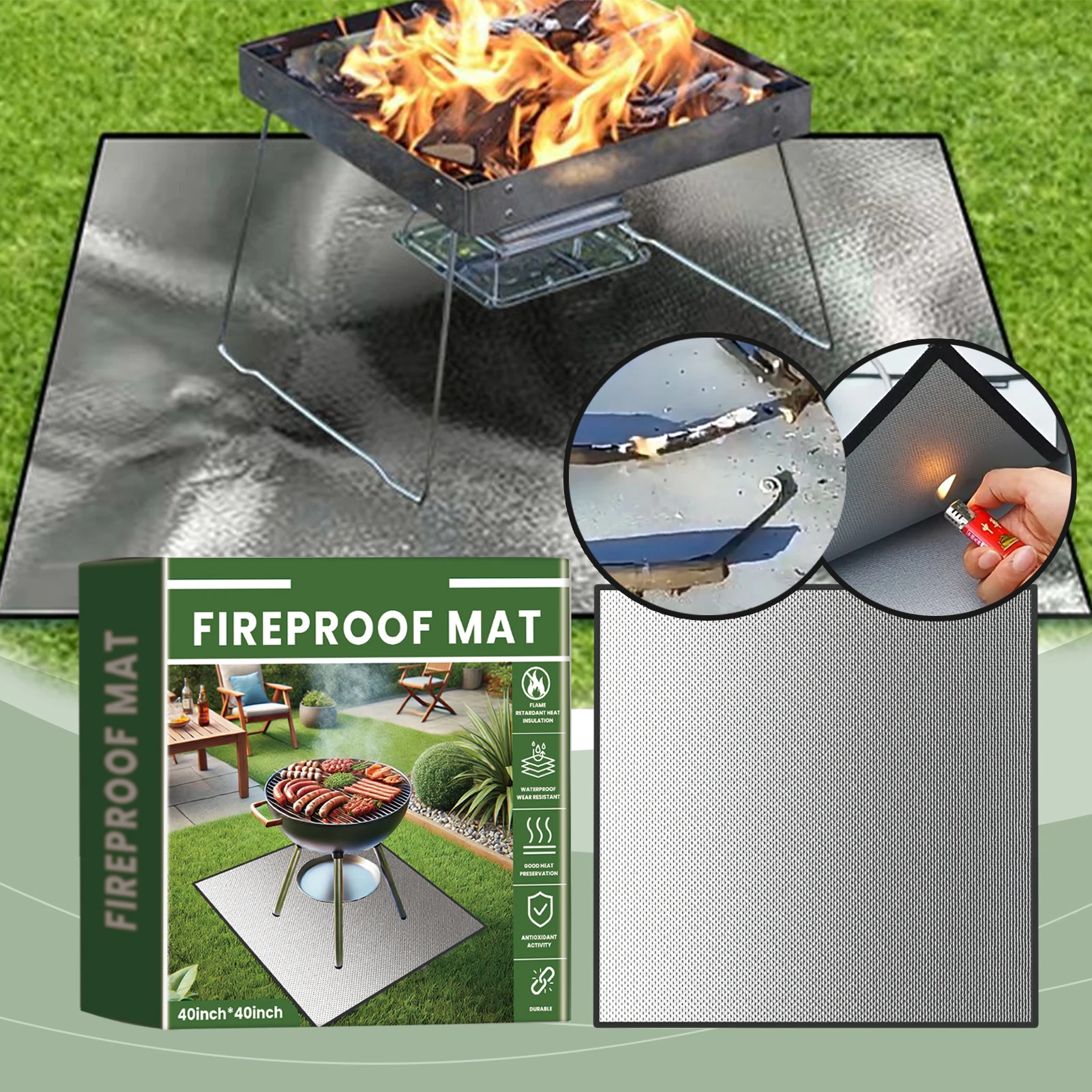 

Outdoor Grill Fire Mat Outdoor Grill Mat Heat Resistant BBQ Fireproof Mat Waterproof Fireplace Mat Anti-Slip Reusable Protective