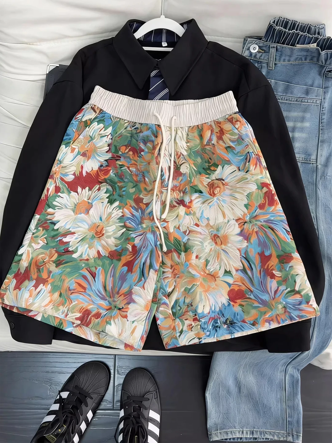 

Мужские летние шорты American Sle с принтом тай-дай, гавайские пляжные брюки с завязками, повседневные шорты длиной до колена