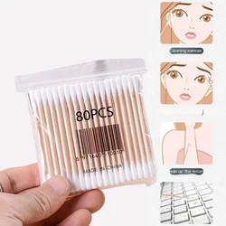 80pcs Disposable Cotton Swab Lint Free Micro Brushes Wood Cotton Buds Swabs Clean Stick Eyelash Extension Glue Removing Tool