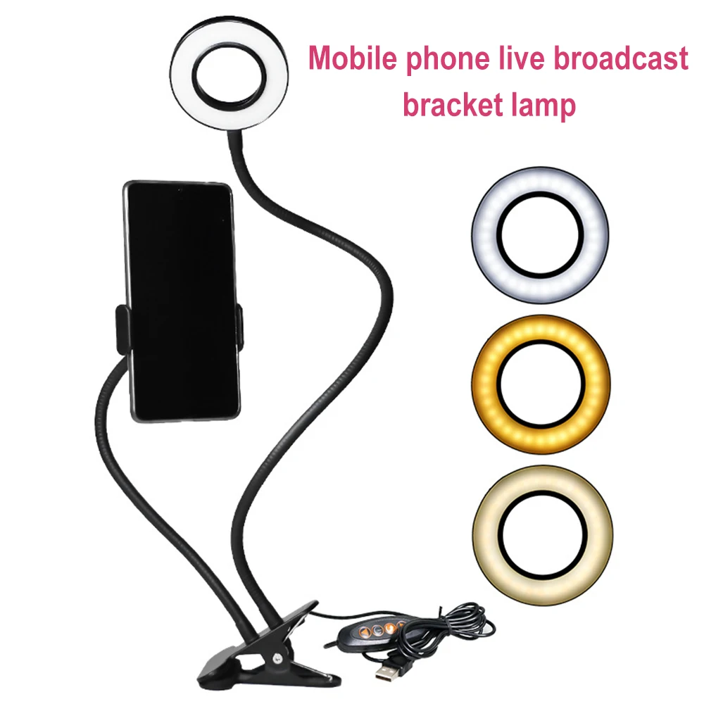 

Clip On Led Selfie Ring Light With Phone Holder Flexible Dimmable Make Up Lamp Desk Table Lamp Photo Studio For Live Stream