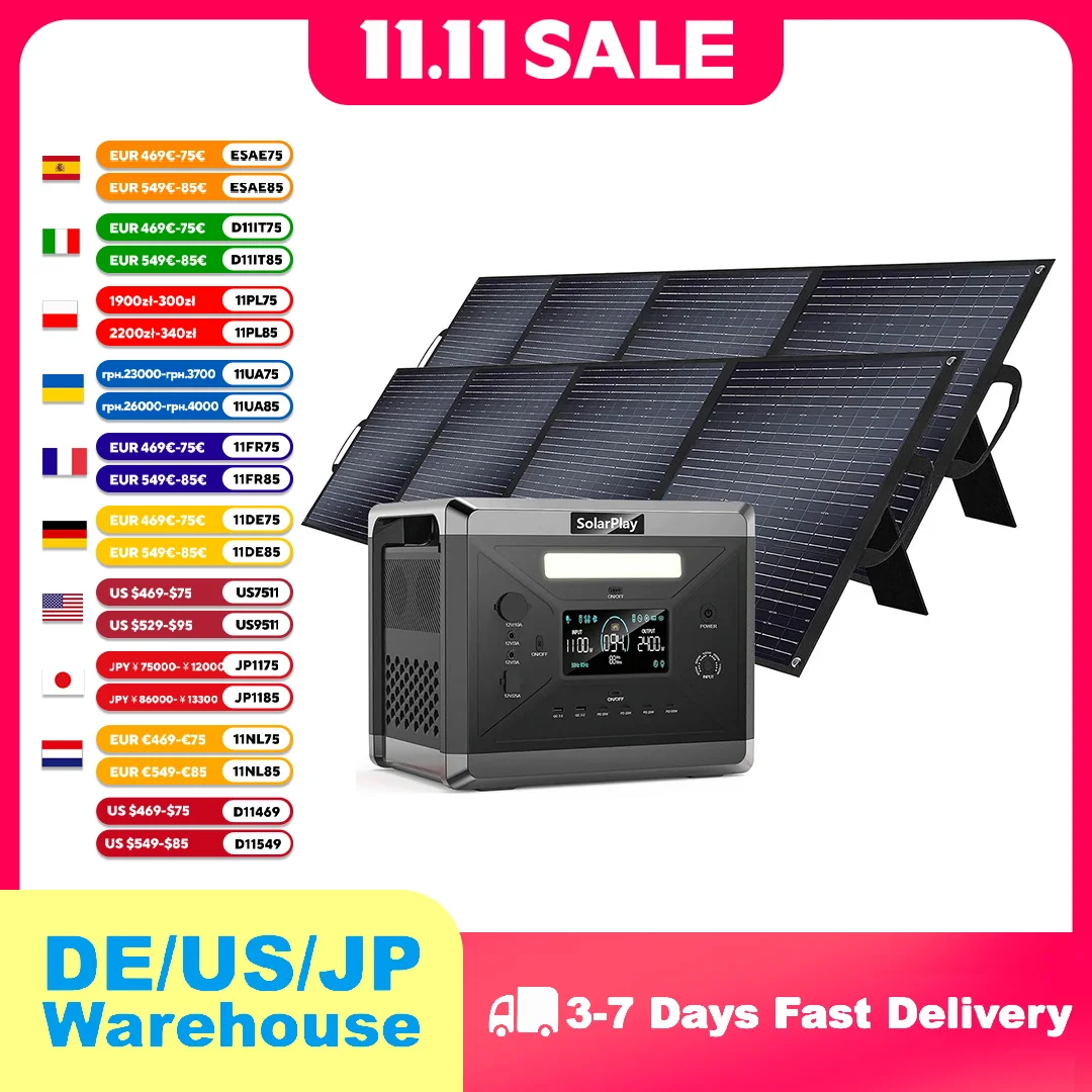SOLARPLAY Q2501 Portable Power Station AC Power Charging 400W Solar Panel Tourism Complete Photovoltaic Kit Camper Accessories