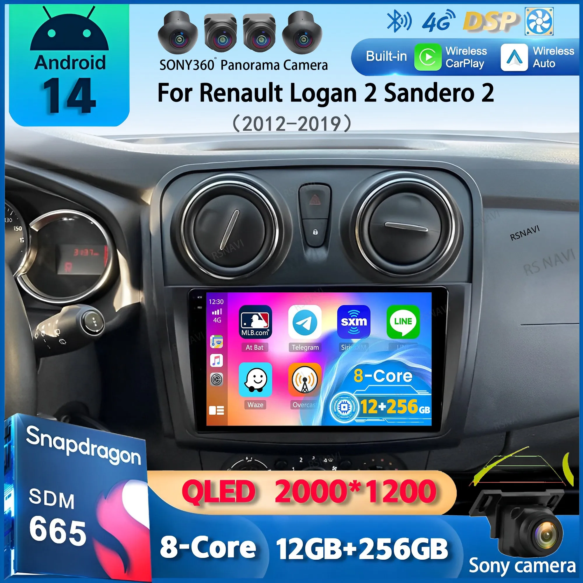 Автомобильный радиоприемник Carplay Android 14 для Renault Logan 2 Sandero 2 2012-2019, мультимедийный видеоплеер, GPS-стерео, 2 Din DVD, головное устройство